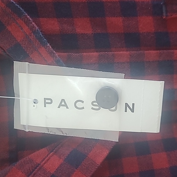PacSun Mini Buffalo Plaid Flannel Long sleeve Longer Fit blue red Preppy NEW NWT - Picture 7 of 8